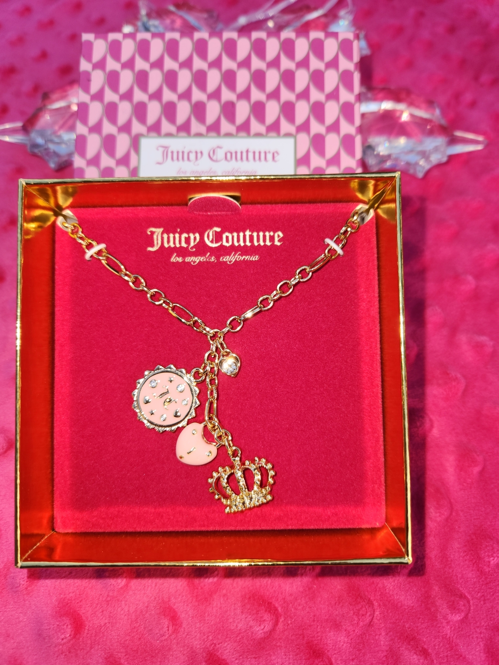 Juicy Couture Gold-Tone Charm Necklace with Pink Enamel Accents - Picture 3 of 4